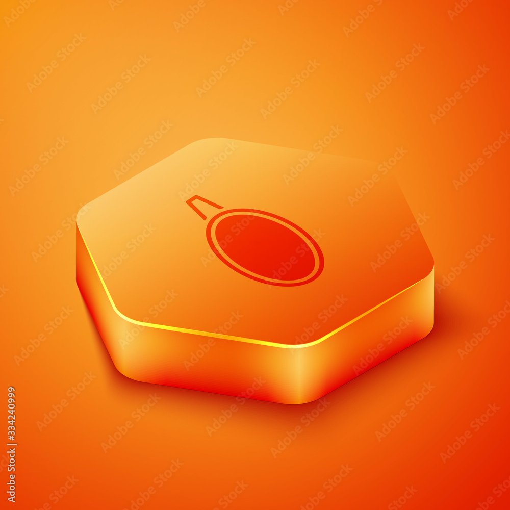 Isometric Mirror icon isolated on orange background. Orange hexagon button. Vector Illustration