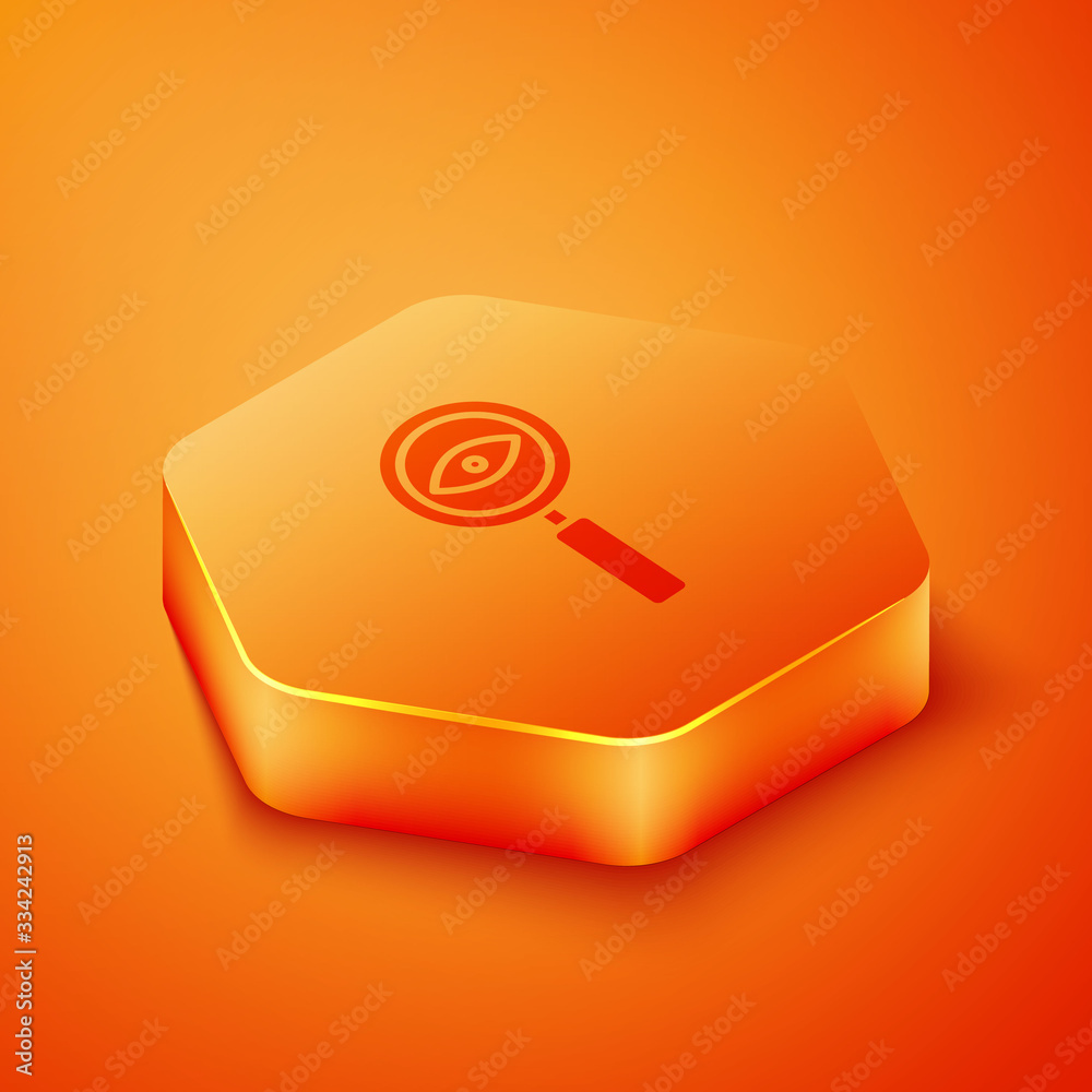 Isometric Magnifying glass icon isolated on orange background. Search, focus, zoom, business symbol.