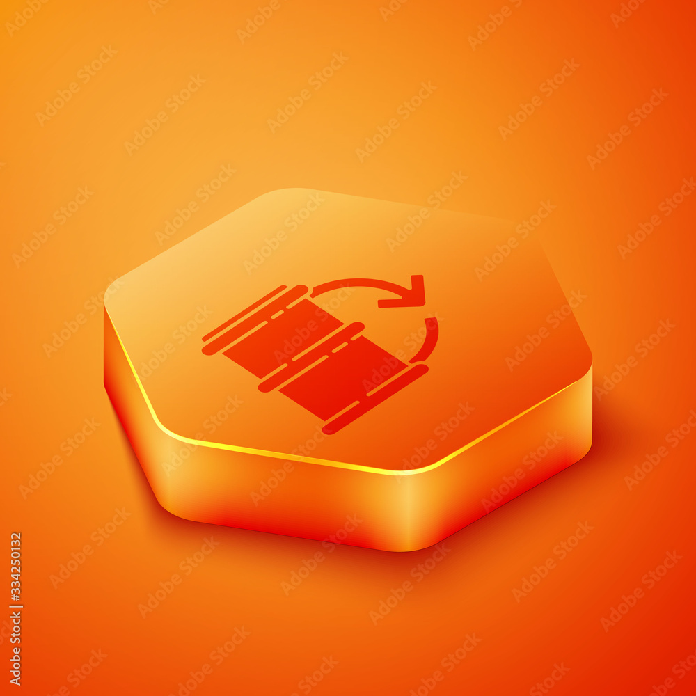 Isometric Eco fuel barrel icon isolated on orange background. Eco bio and barrel. Green environment 