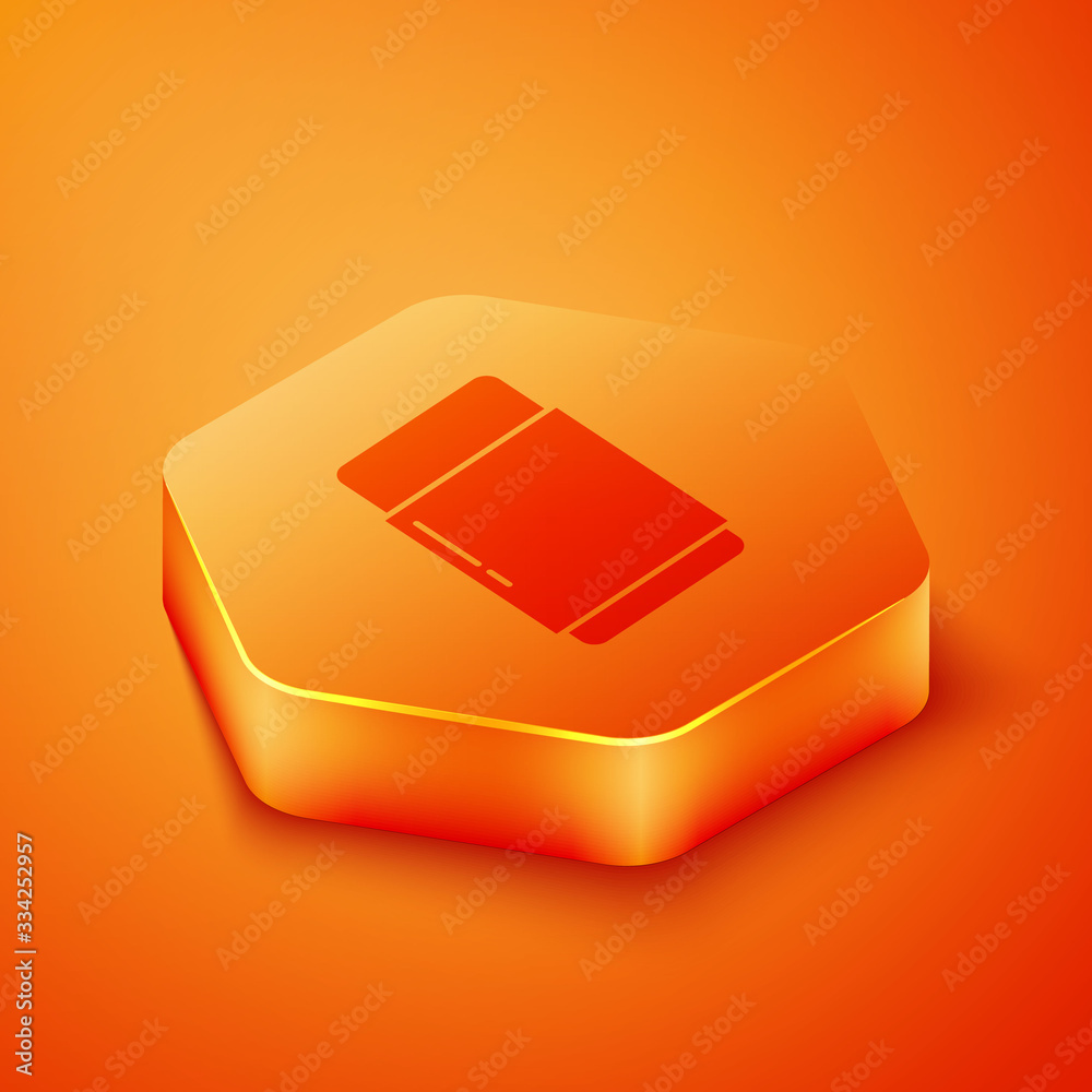 Isometric Eraser or rubber icon isolated on orange background. Orange hexagon button. Vector Illustr