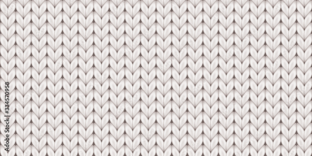 Knitted realistic seamless background of white color. Knitting vector pattern. Vector knit texture f