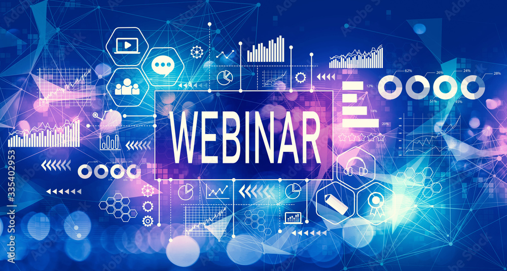 Webinar concept with technology blurred abstract light background