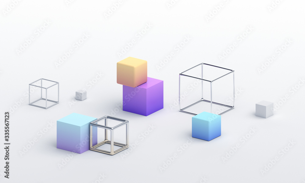 抽象的三维渲染，带有立方体的现代几何背景设计