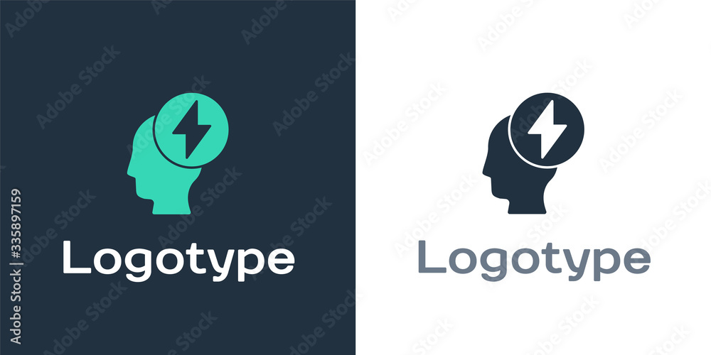 Logotype Human head and electric symbol icon isolated on white background. Logo design template elem