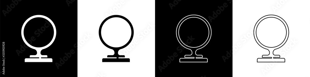 Set Round makeup mirror icon isolated on black and white background. Vector Illustration