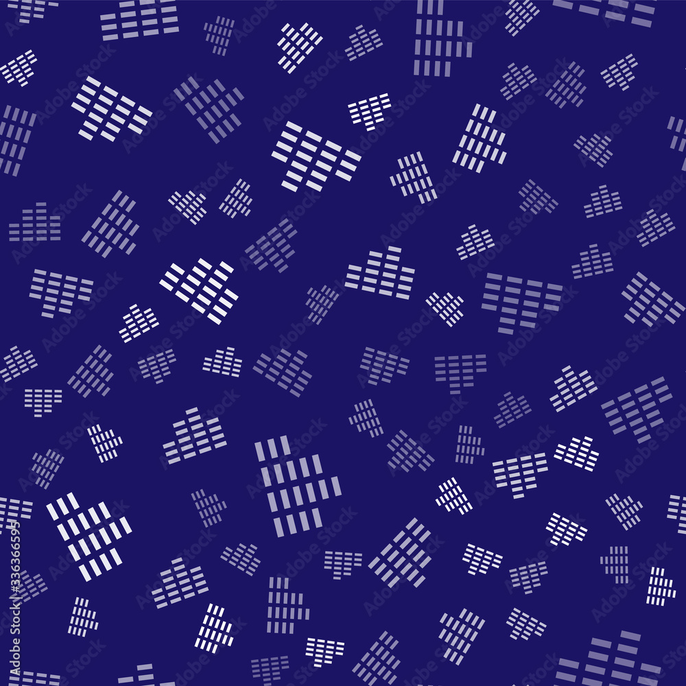 White Music equalizer icon isolated seamless pattern on blue background. Sound wave. Audio digital e