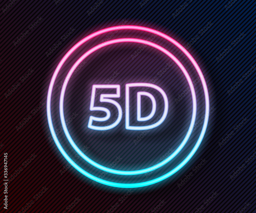 Glowing neon line 5d virtual reality icon isolated on black background. Large three-dimensional logo
