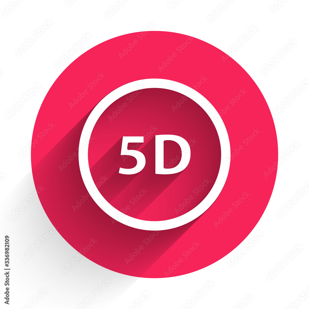 White 5d virtual reality icon isolated with long shadow. Large three-dimensional logo. Red circle bu