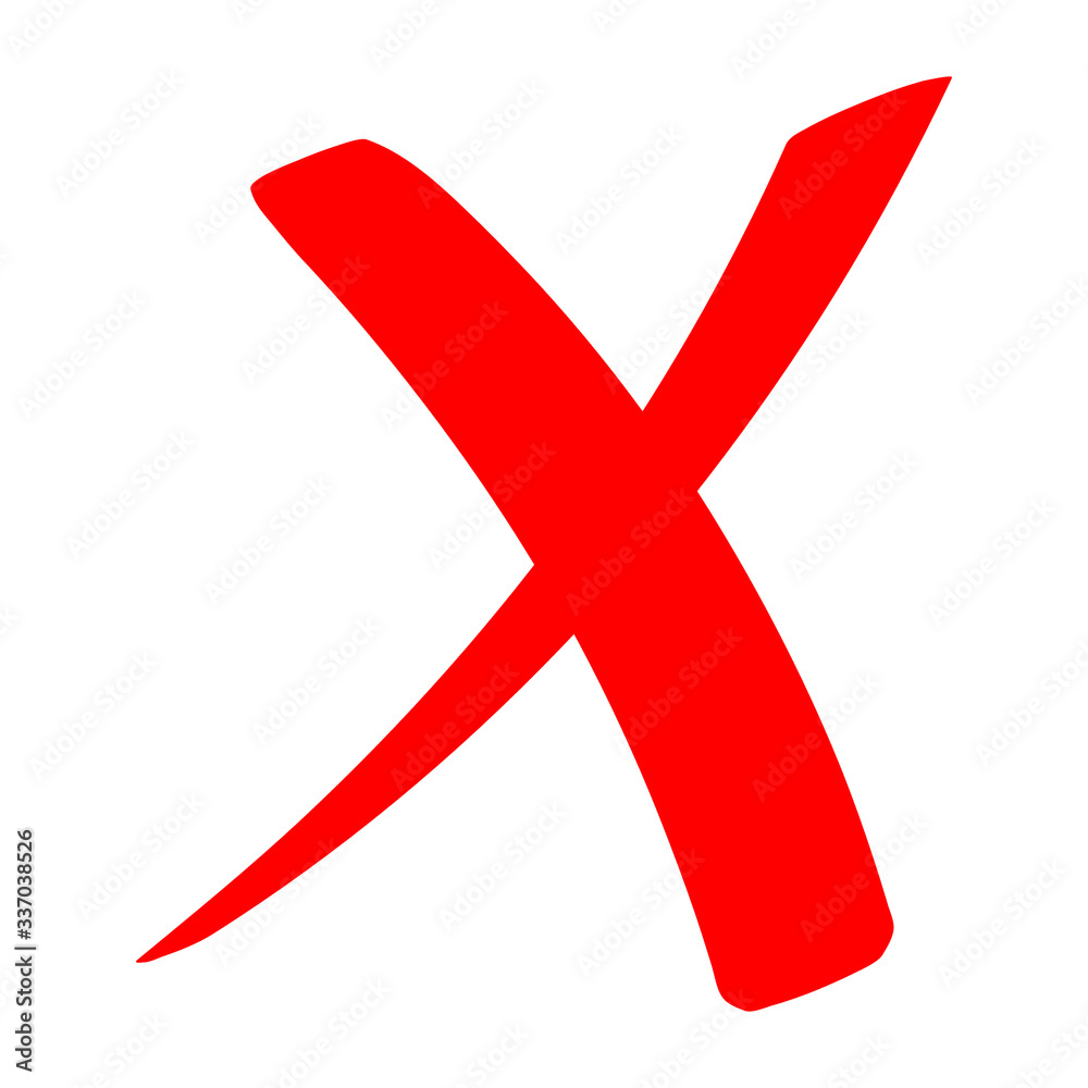 勾选标记图标。红色十字平面simbol x。删除图标矢量插图。eps 10