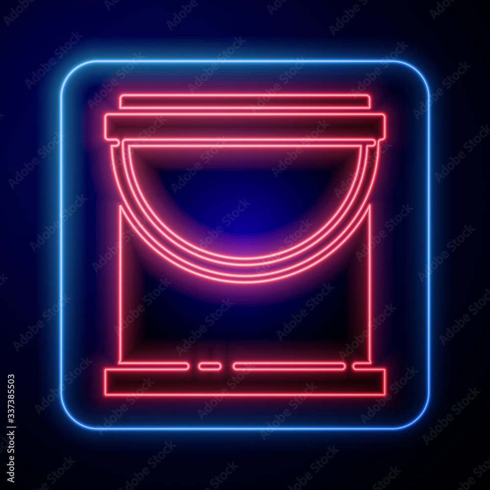 Glowing neon Paint bucket icon isolated on blue background. Vector Illustration