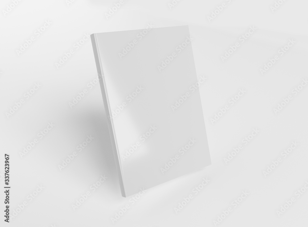 漂浮在白色背景上的空白A4书籍精装模型3D渲染