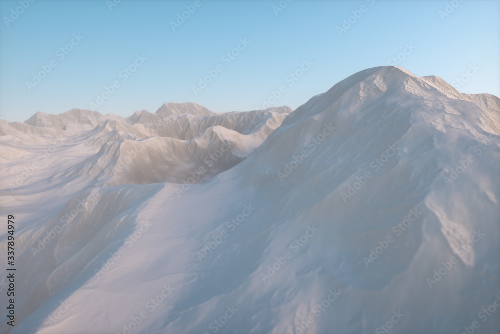 一片蓝天雪山，3d渲染。