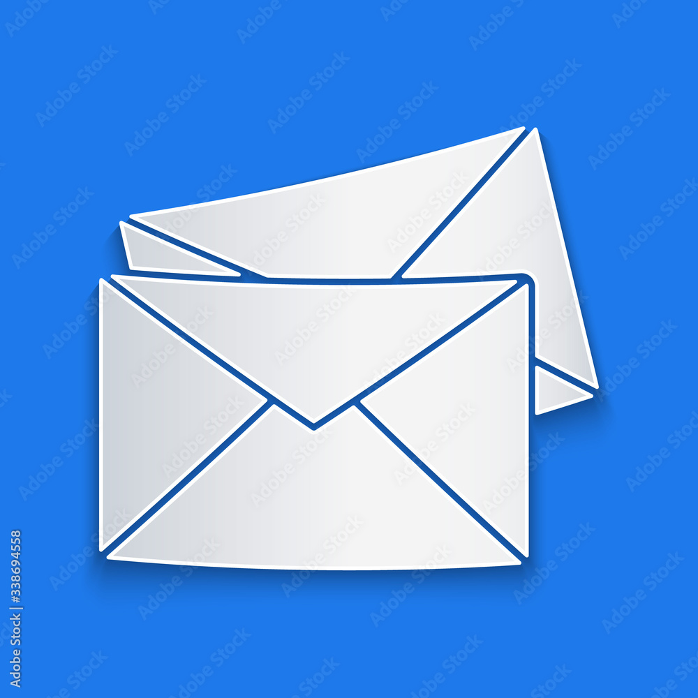 Paper cut Envelope icon isolated on blue background. Email message letter symbol. Paper art style. V
