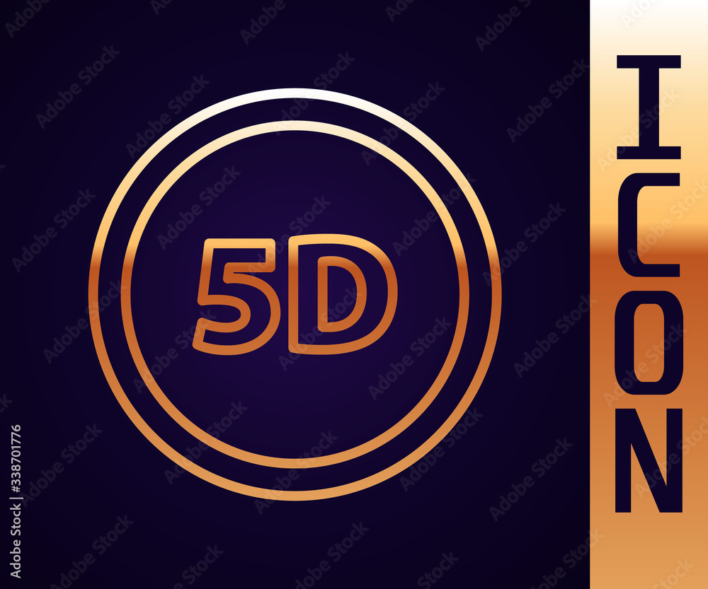 Gold line 5d virtual reality icon isolated on black background. Large three-dimensional logo.  Vecto