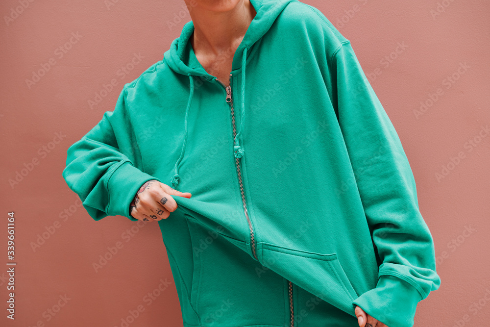 Model wearing a hoodie