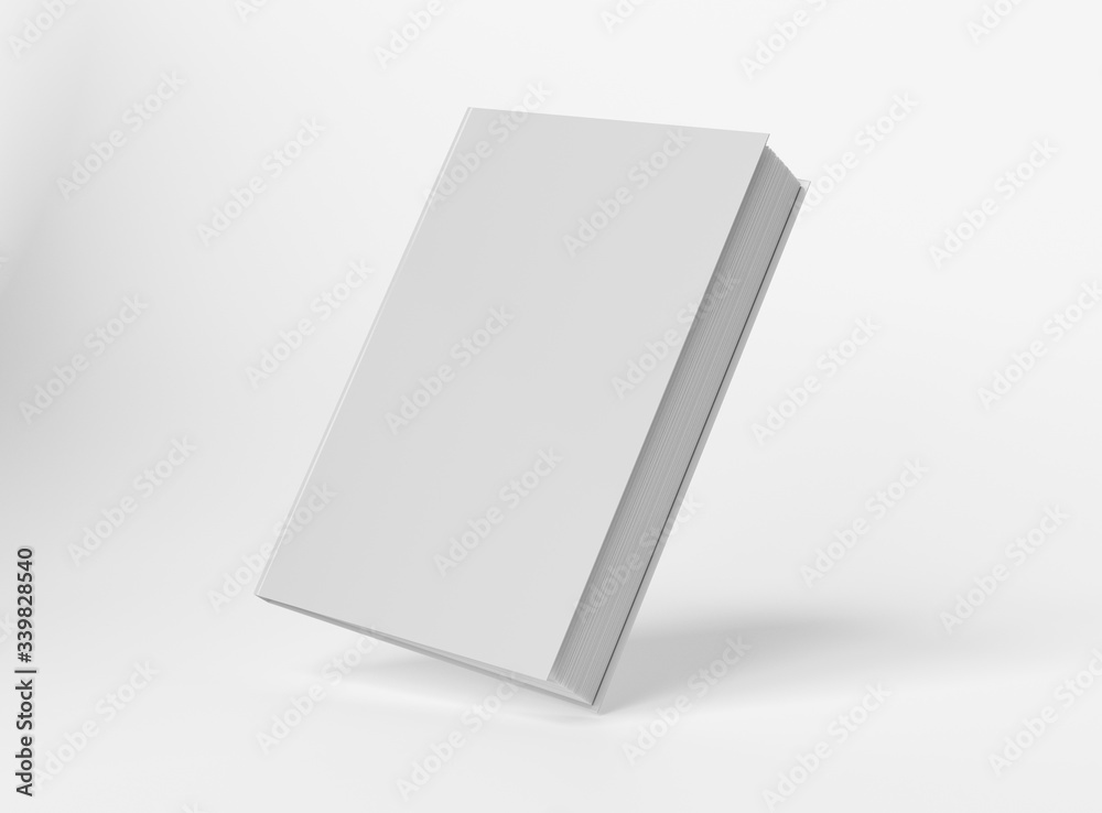空白A4书籍精装模型漂浮在白色背景上3D渲染