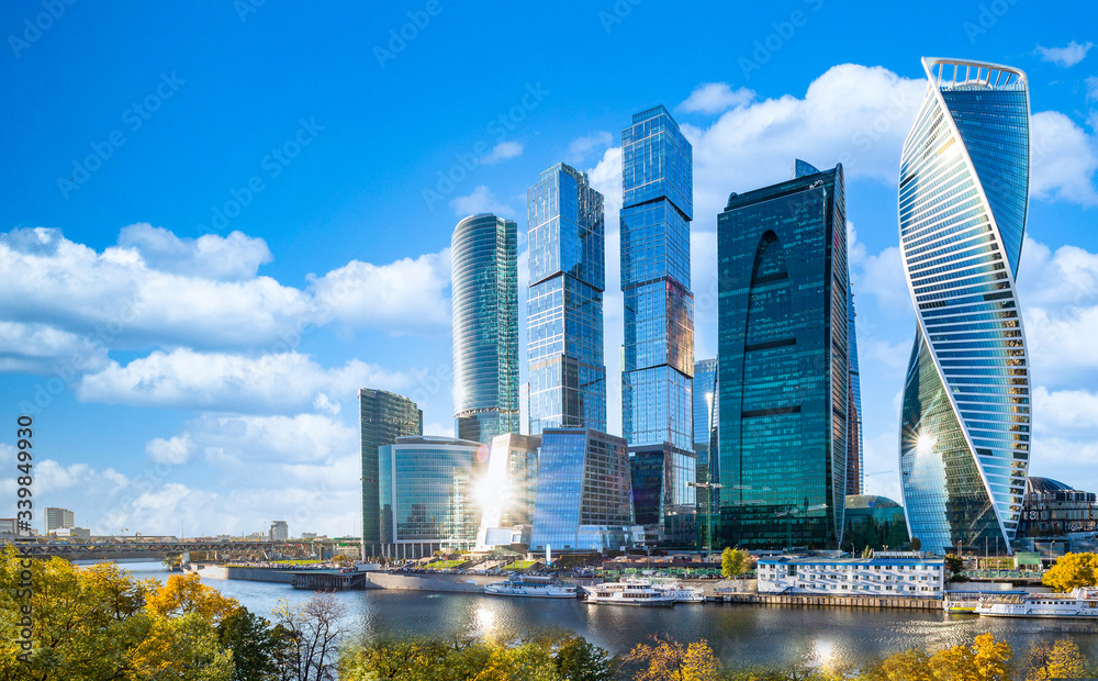 莫斯科城区和莫斯科河，莫斯科城市现代建筑天际线和摩天大楼莫斯科