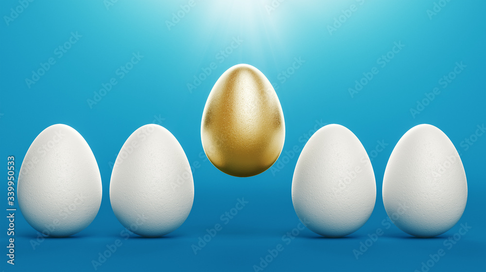 Golden and white easter egg, 3d rendering