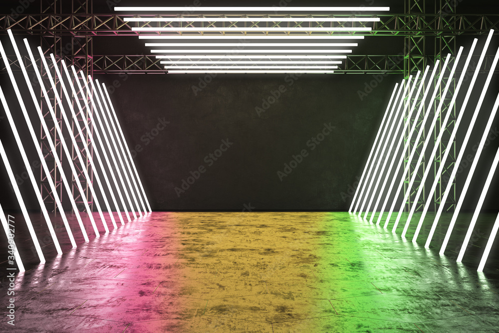 Abstract pink color with luminous rectangle corridor.