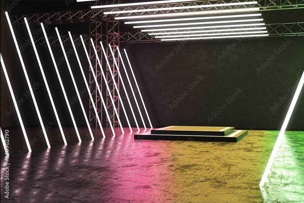 Futuristic color  interior with abstract luminous rectangle corridor
