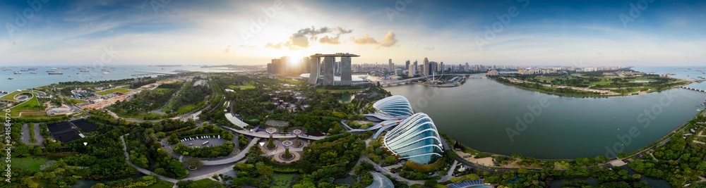 新加坡商业区和城市、商业和金融区现代商业区的无人机视图