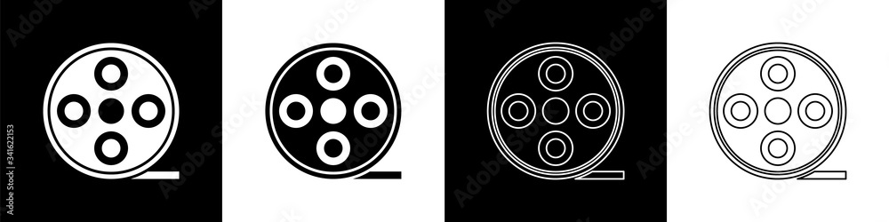 Set Film reel icon isolated on black and white background.  Vector Illustration