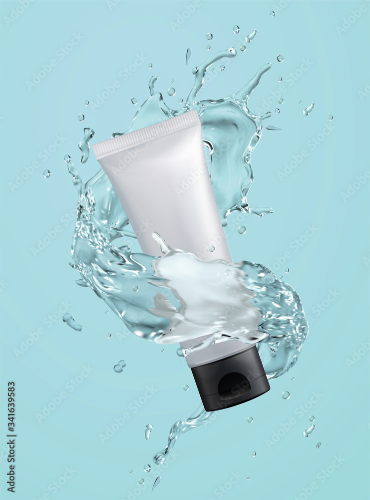Cosmetic plastic tube with splashes