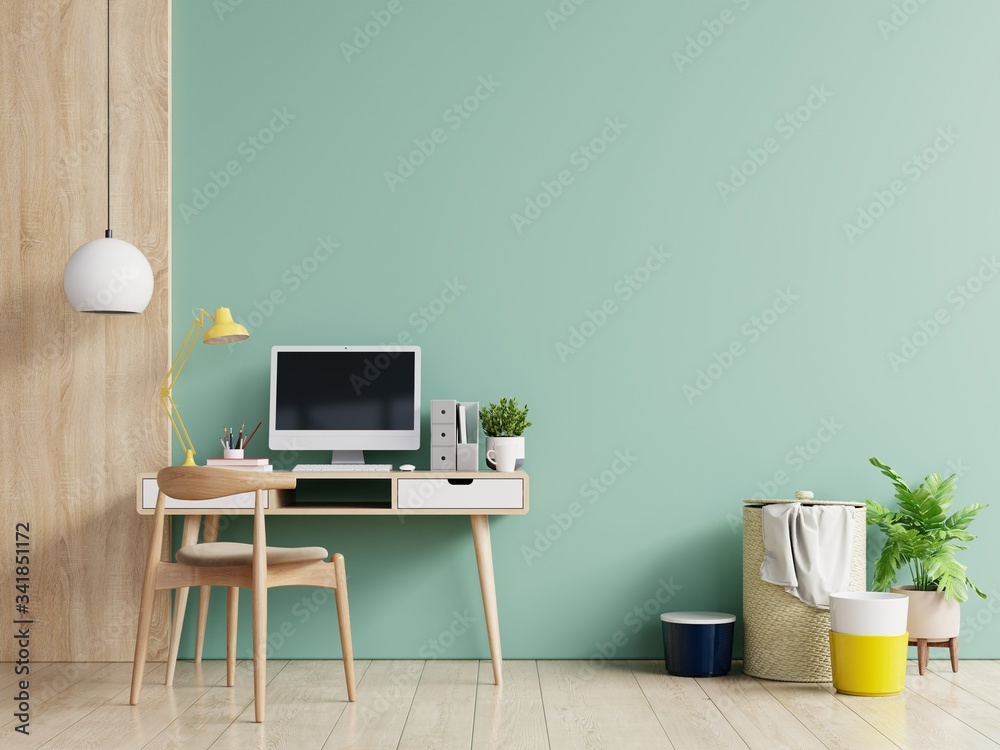 Office room with a pastel background.