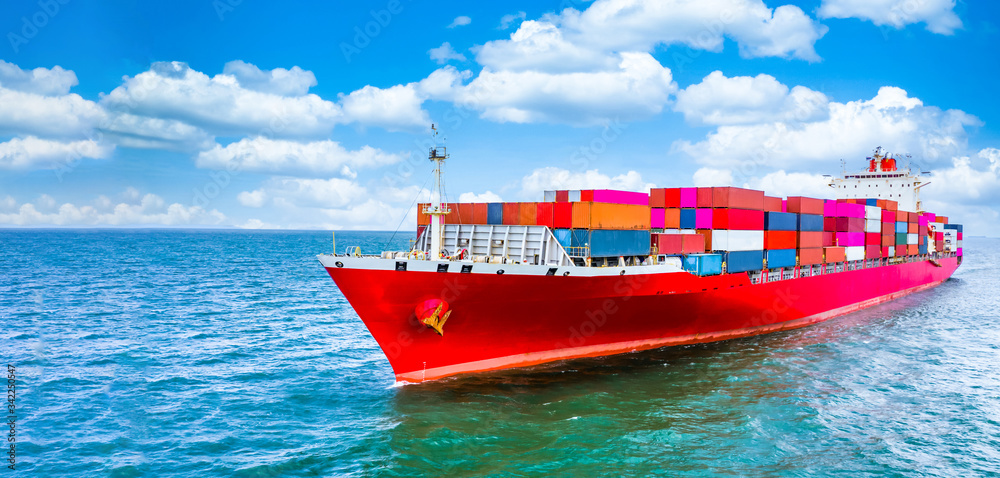 集装箱货船，货运海运船，全球商业进出口商业贸易