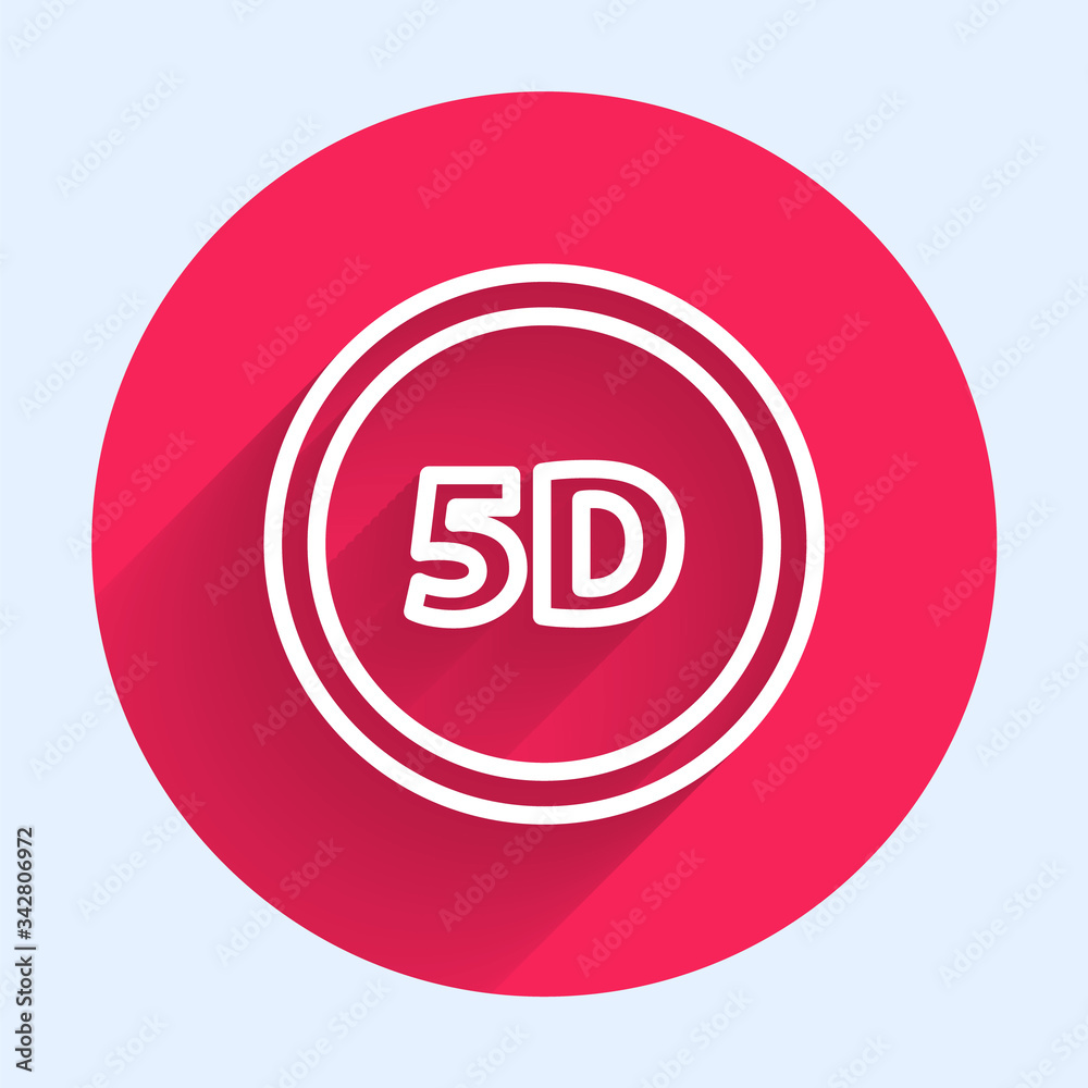 白色线条5d虚拟现实图标，与长阴影隔离。大型三维徽标。红色圆形