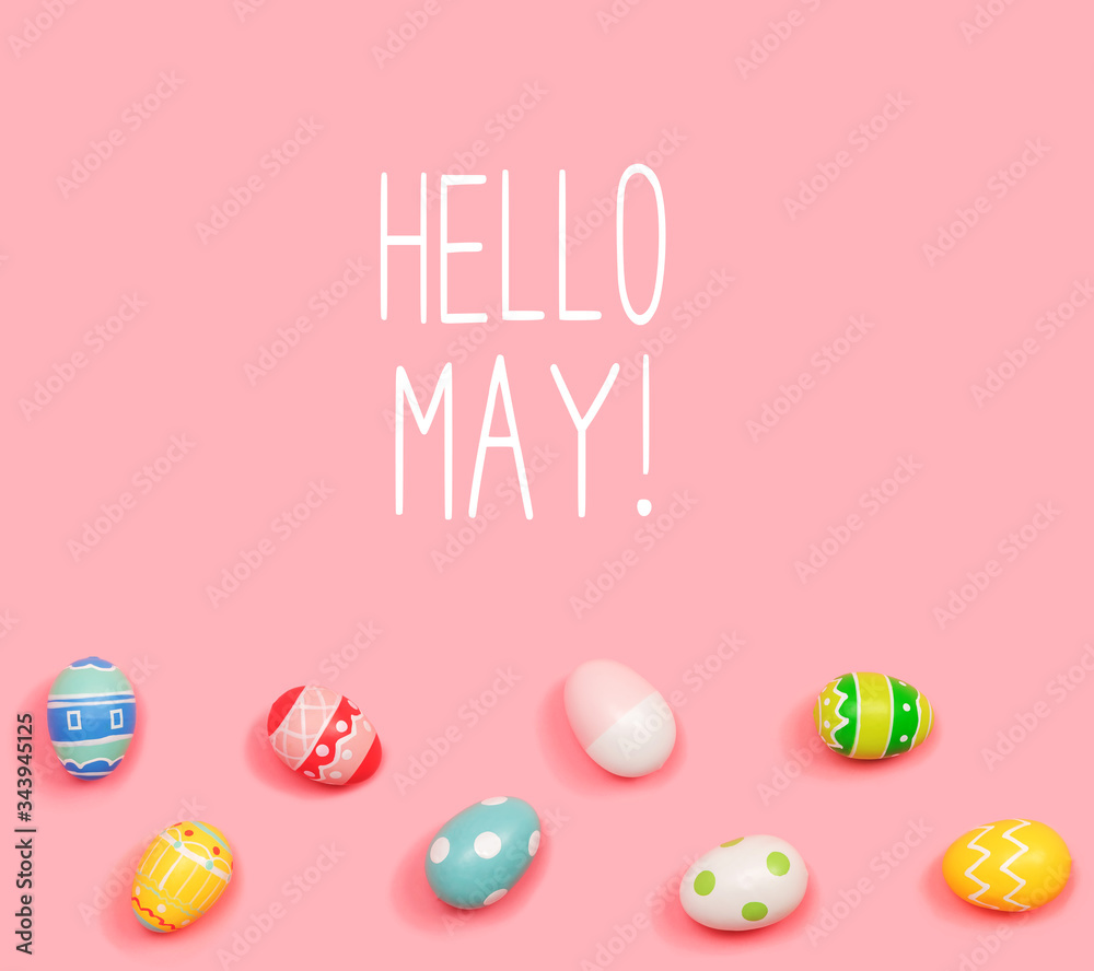 五月你好，粉色背景复活节彩蛋