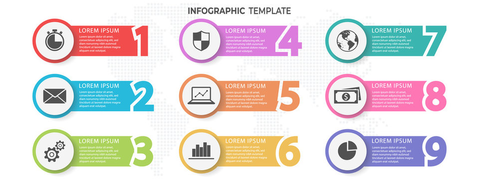 Infographic template with numbers 9 options.