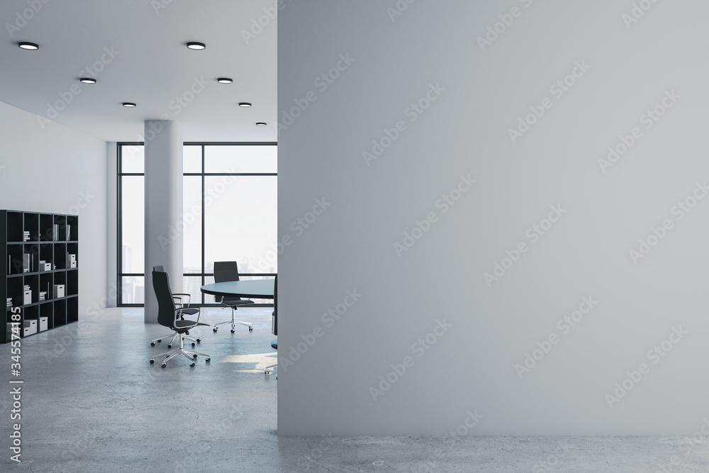 豪华会议室，灰色空白墙。