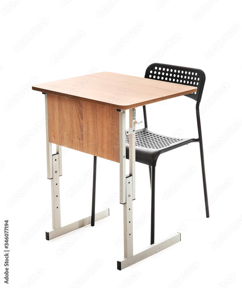 School desk with chair on white background
