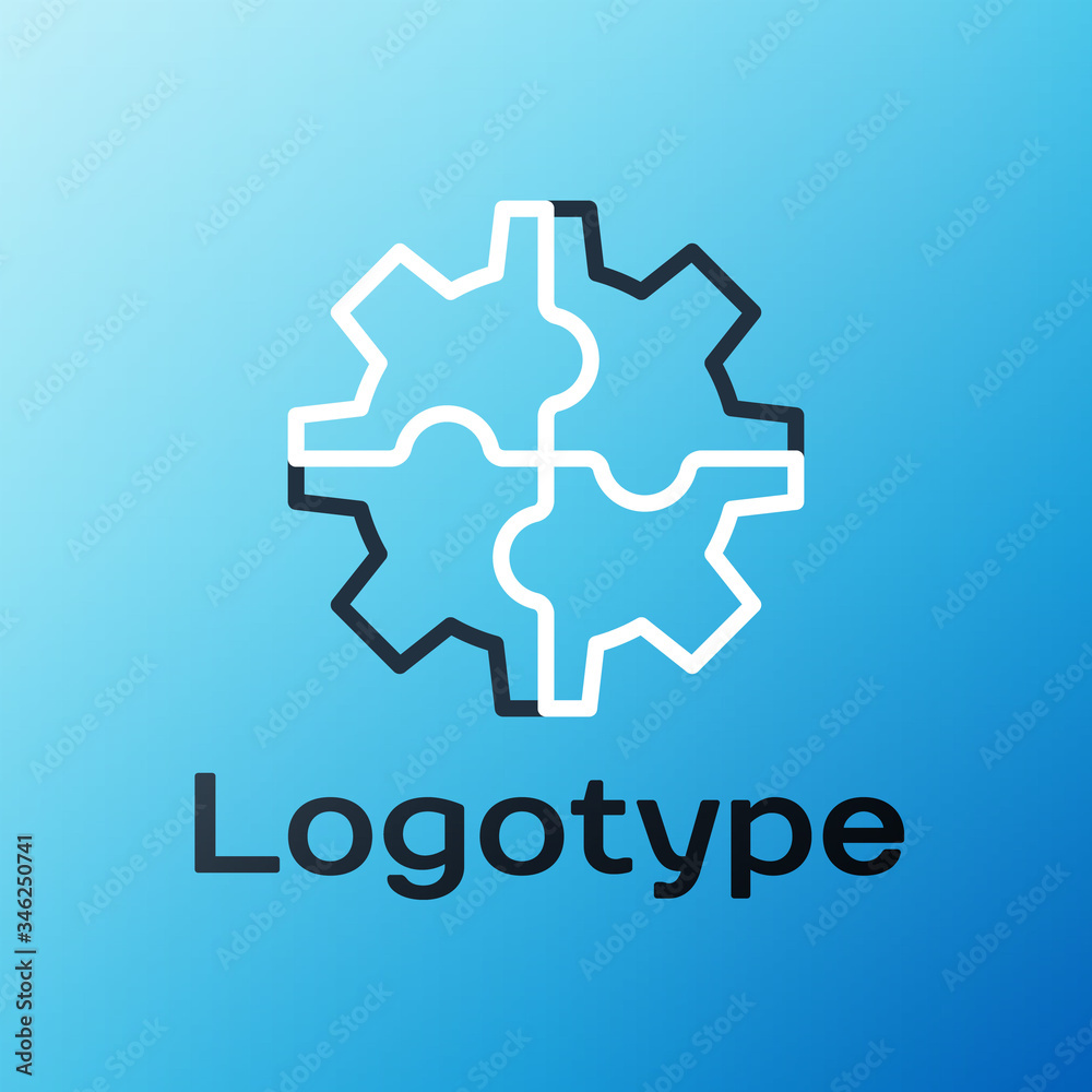 Line Gear icon isolated on blue background. Cogwheel gear settings sign. Cog symbol. Colorful outlin