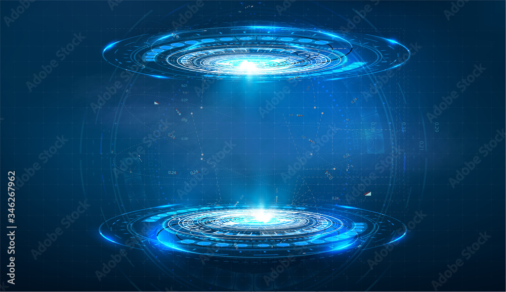 Futuristic circle vector HUD, GUI, UI interface screen design. Abstract style on blue background. Bl