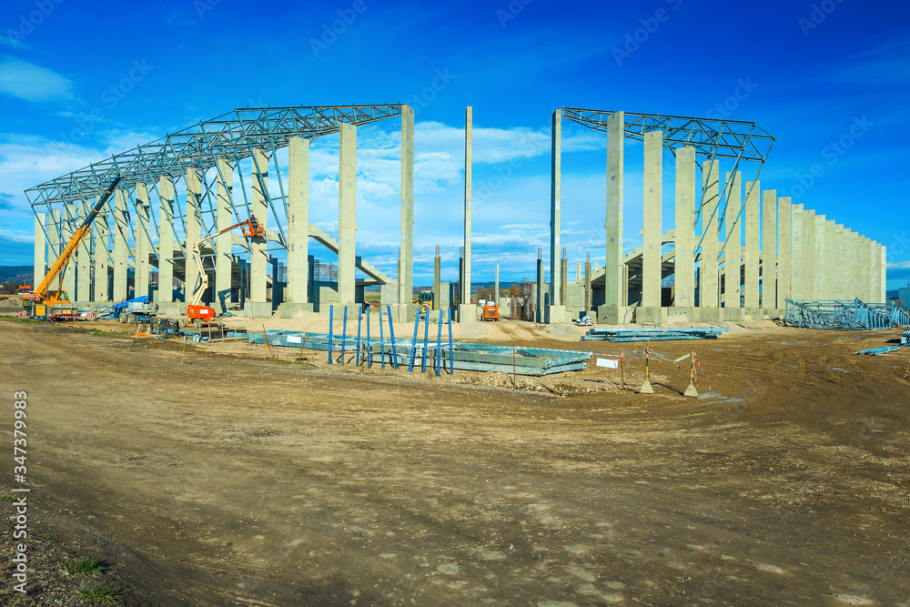 Construction site of a new building of football stadium