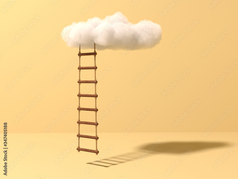 Rope-ladder to growth, clouds, future concept. Success and progress concept.