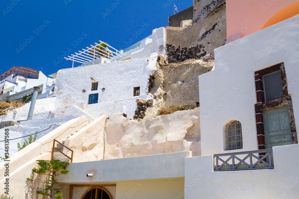 White architecture of Fira town on Santorini island, Greece