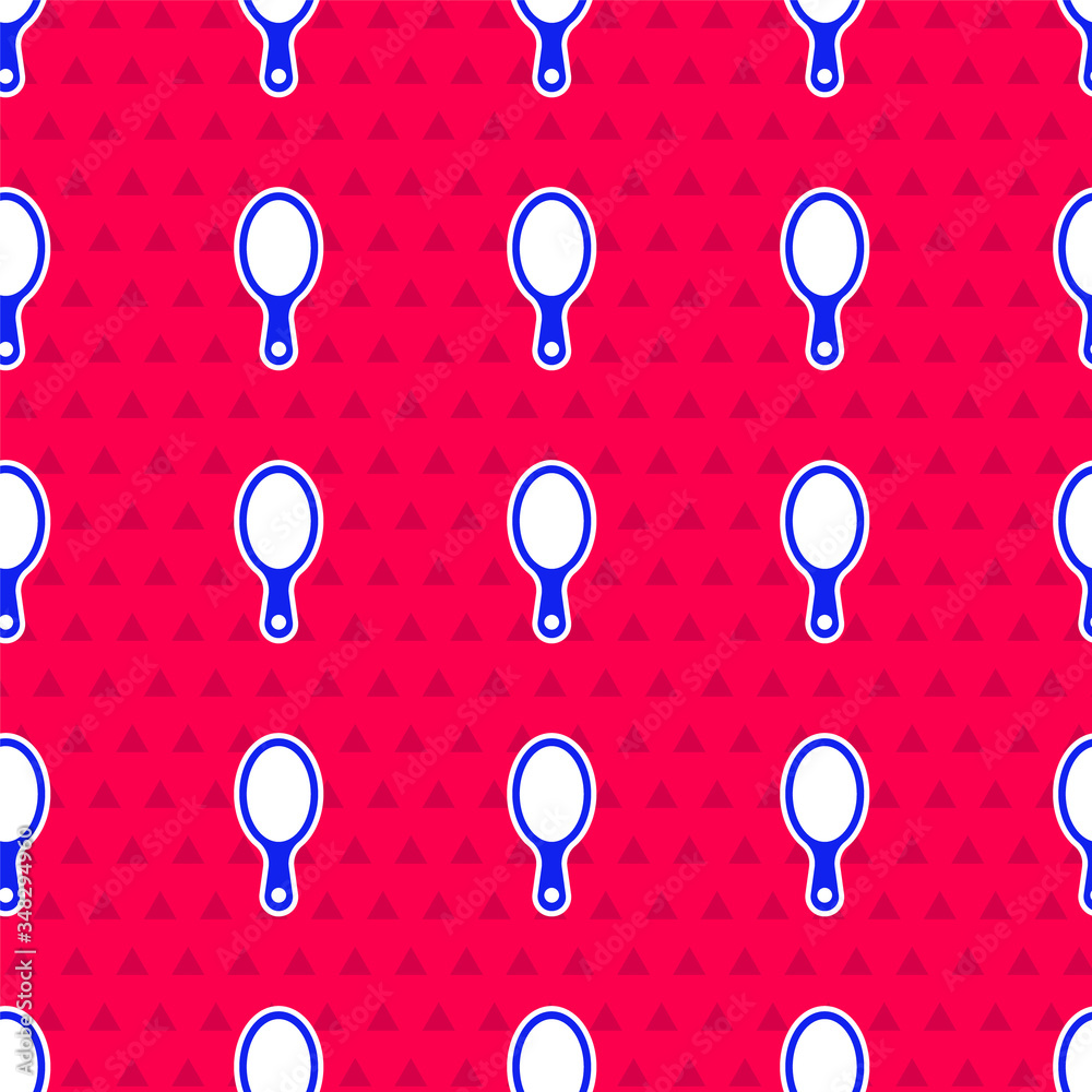 Blue Hand mirror icon isolated seamless pattern on red background. Vector