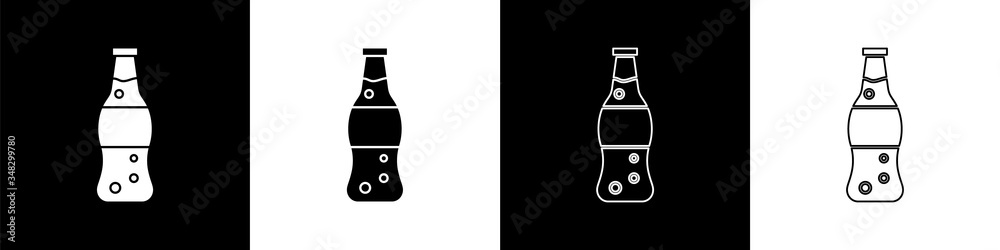 在黑白背景上隔离设置水瓶图标。苏打水饮料标志。矢量
