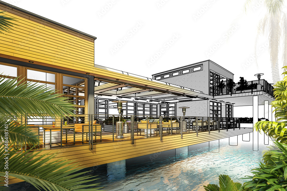 度假村露台餐厅区（项目）-三维建筑可视化