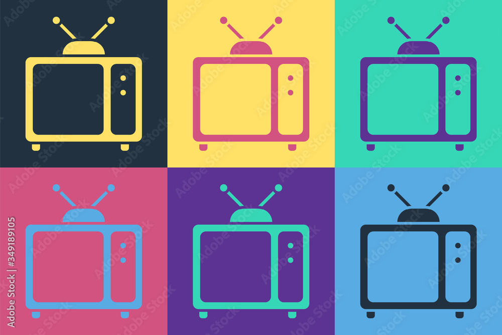 流行艺术复古电视图标隔离在彩色背景上。电视标志。矢量