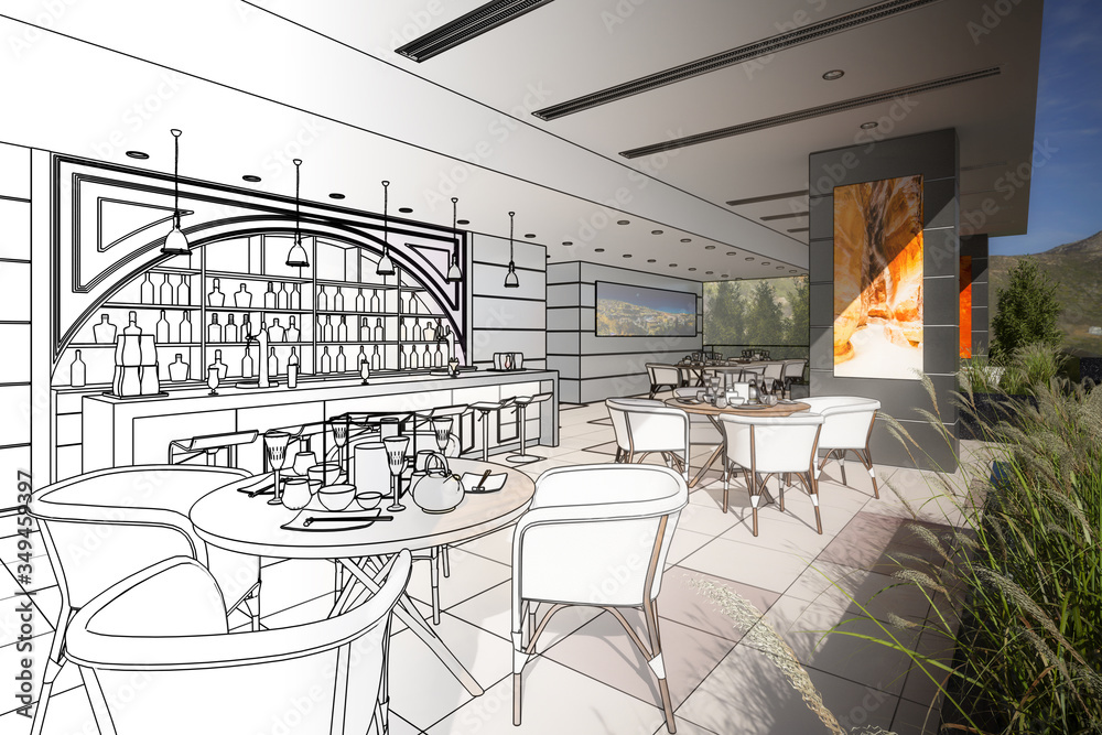露台酒吧和餐厅（概念）-三维可视化
