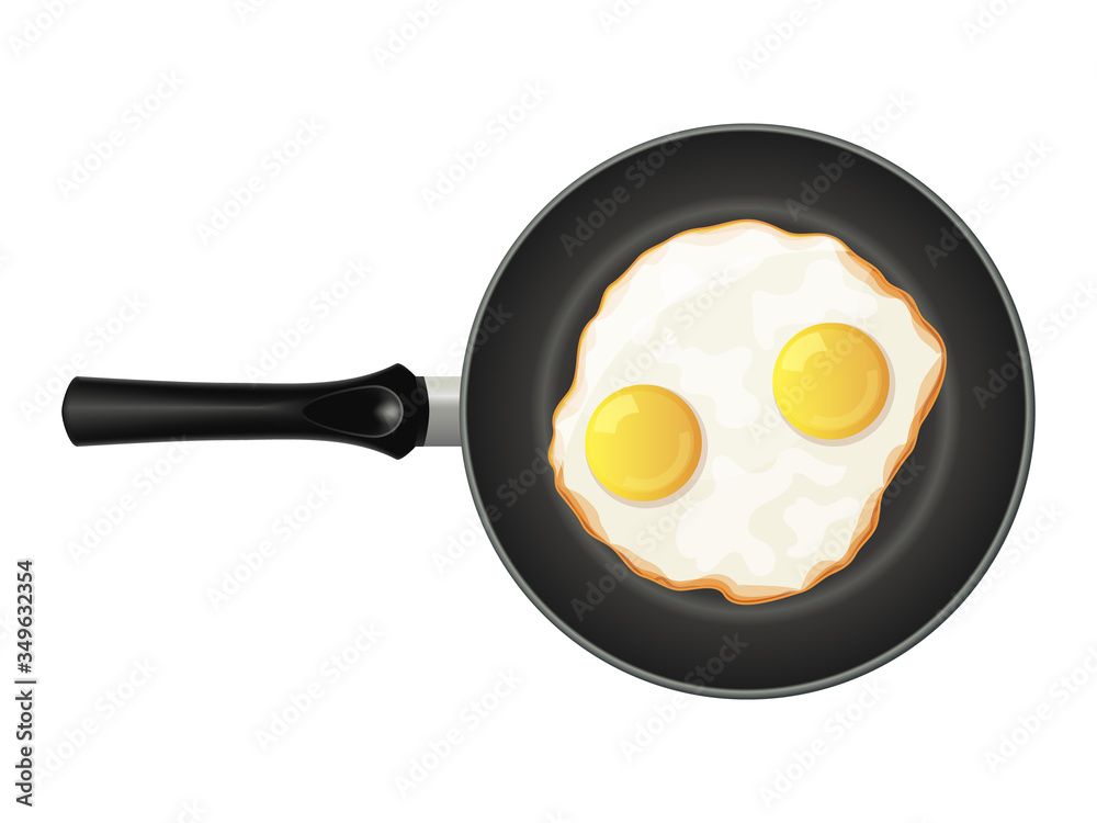 白底煎锅上的鸡蛋。美味的早餐。白底孤立物体。手推车