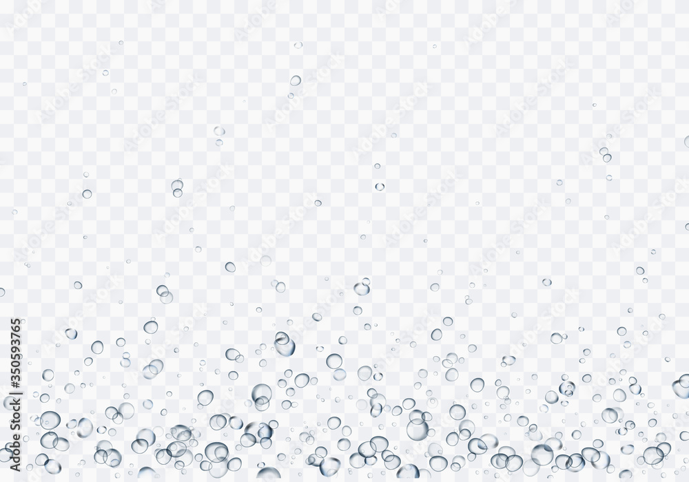 Bubbles underwater texture isolated on transparent background. Vector fizzy air, gas or oxygen under