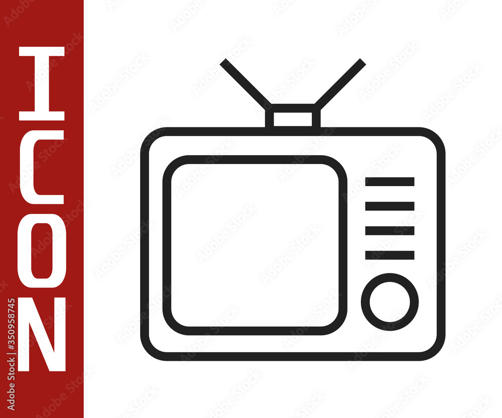 黑色线条复古电视图标隔离在白色背景上。电视标志
