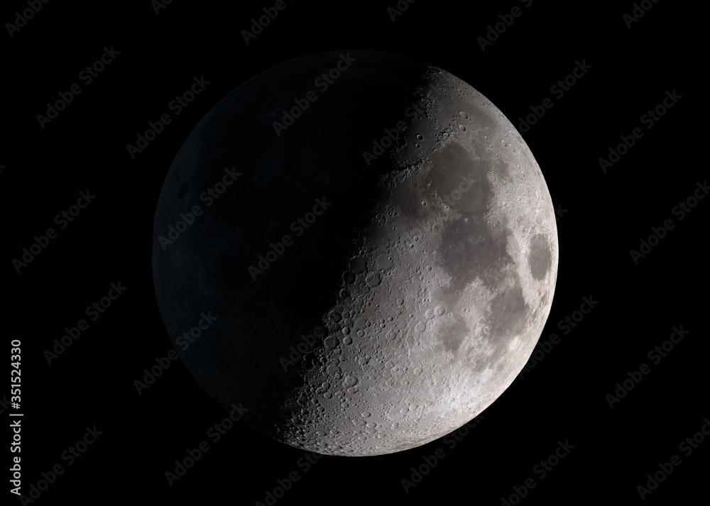 美国国家航空航天局提供的这张照片的3D渲染元素与恒星在太空中的半月视图