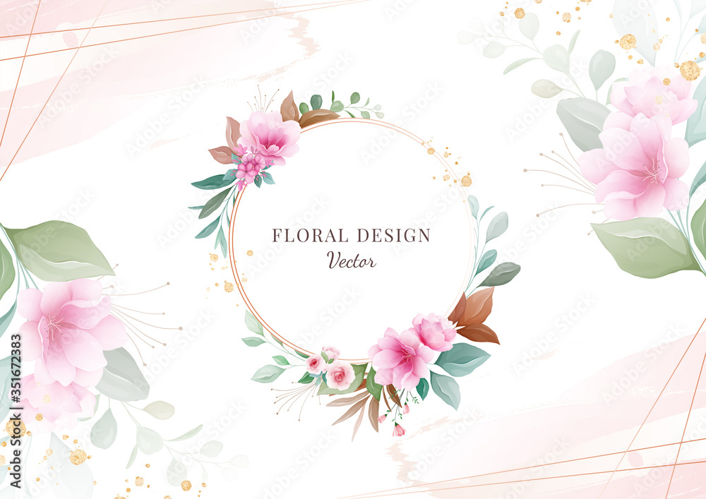 花卉背景。用于婚礼邀请卡构图的水平花卉框架。植物装饰