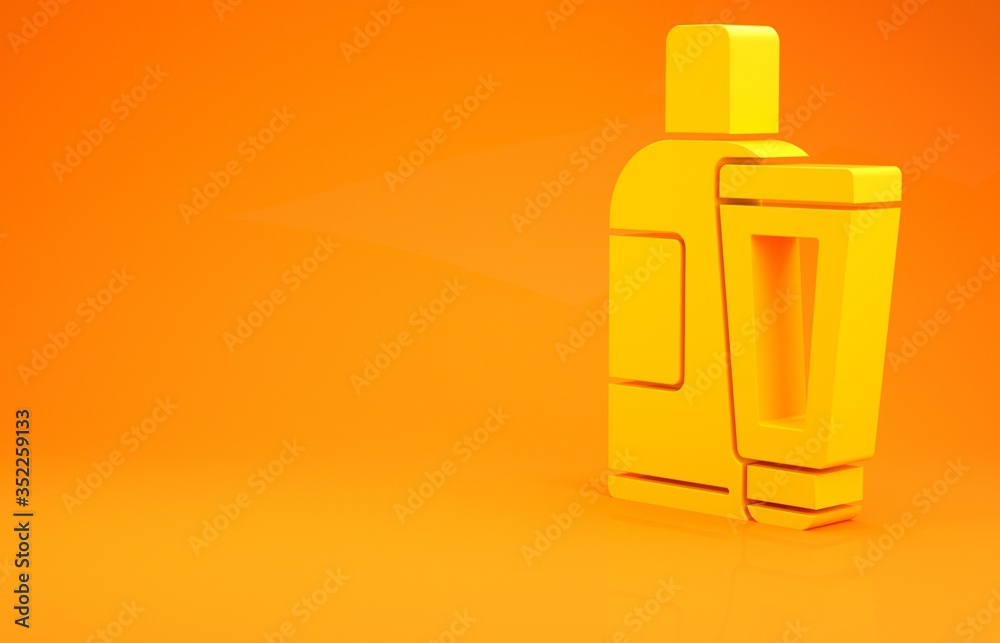 Yellow Cream or lotion cosmetic tube icon isolated on orange background. Body care products for men.